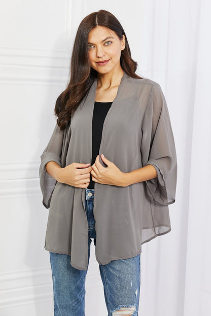 Melody Just Breathe Full Size Chiffon Kimono in Grey us.meeeshop - 