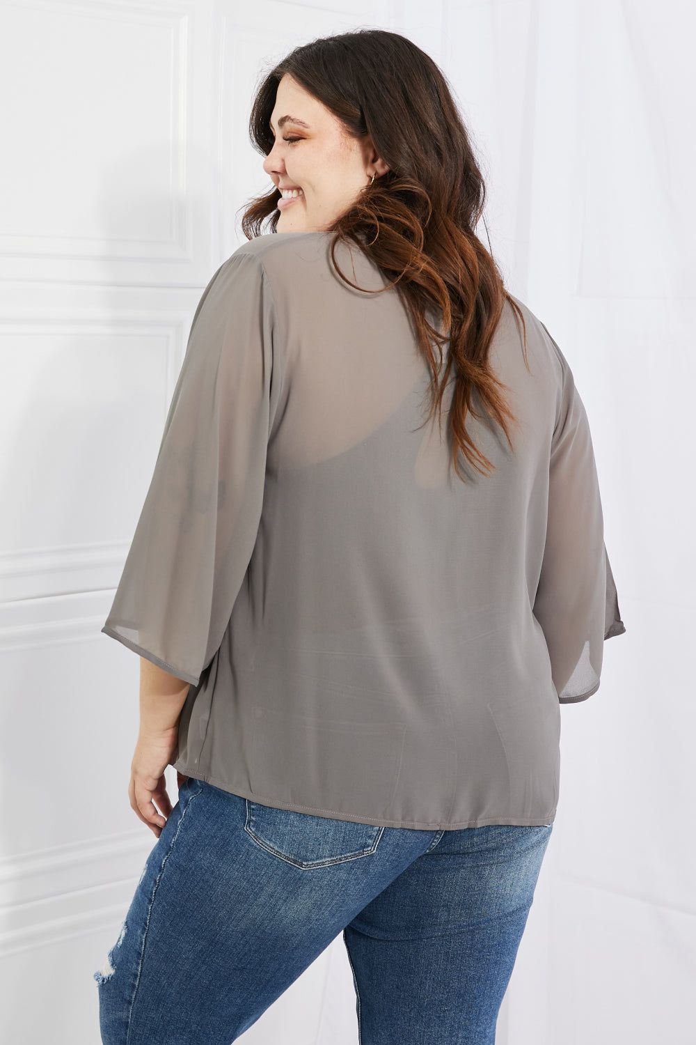 Melody Just Breathe Full Size Chiffon Kimono in Grey us.meeeshop - Shirts & Tops