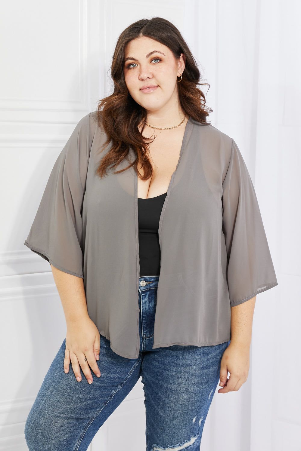 Melody Just Breathe Full Size Chiffon Kimono in Grey us.meeeshop - 