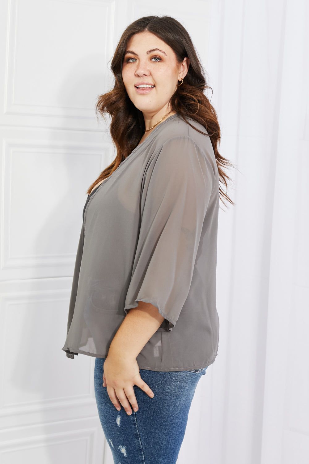 Melody Just Breathe Full Size Chiffon Kimono in Grey us.meeeshop - 