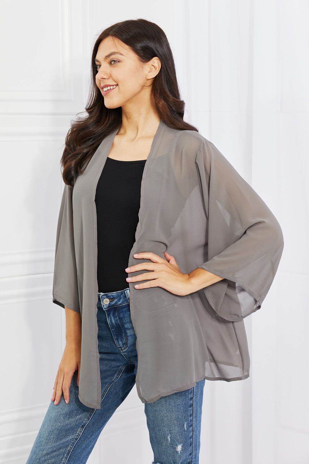 Melody Just Breathe Full Size Chiffon Kimono in Grey us.meeeshop - 