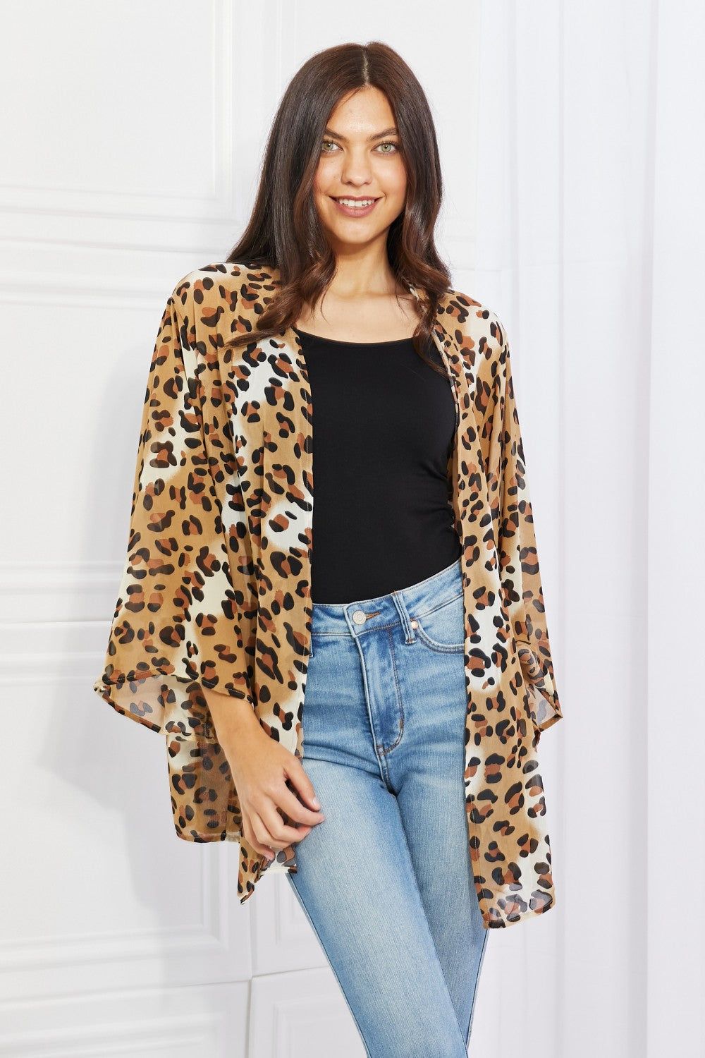 Melody Wild Muse Full Size Animal Print Kimono in Camel us.meeeshop - 