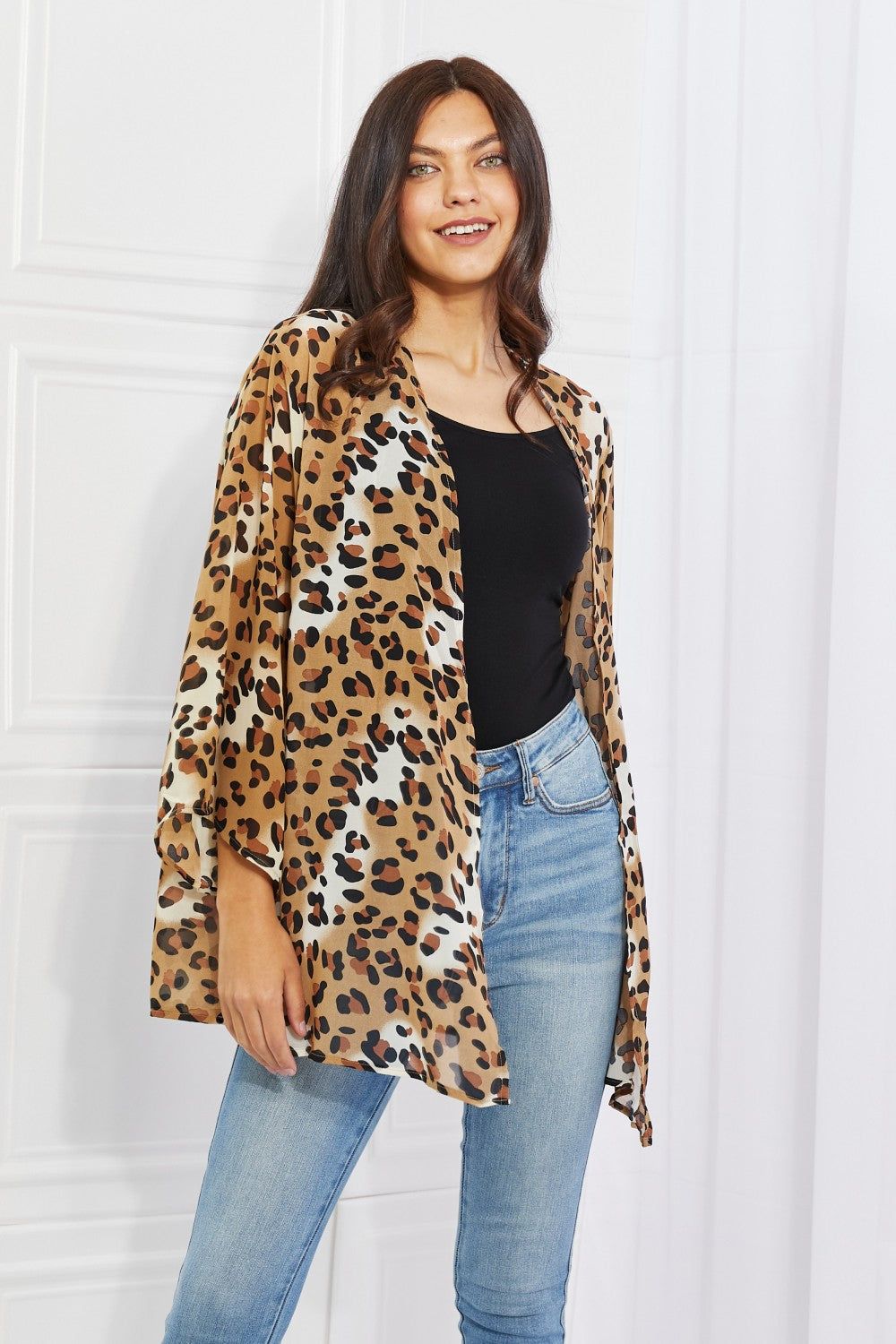 Melody Wild Muse Full Size Animal Print Kimono in Camel us.meeeshop - 