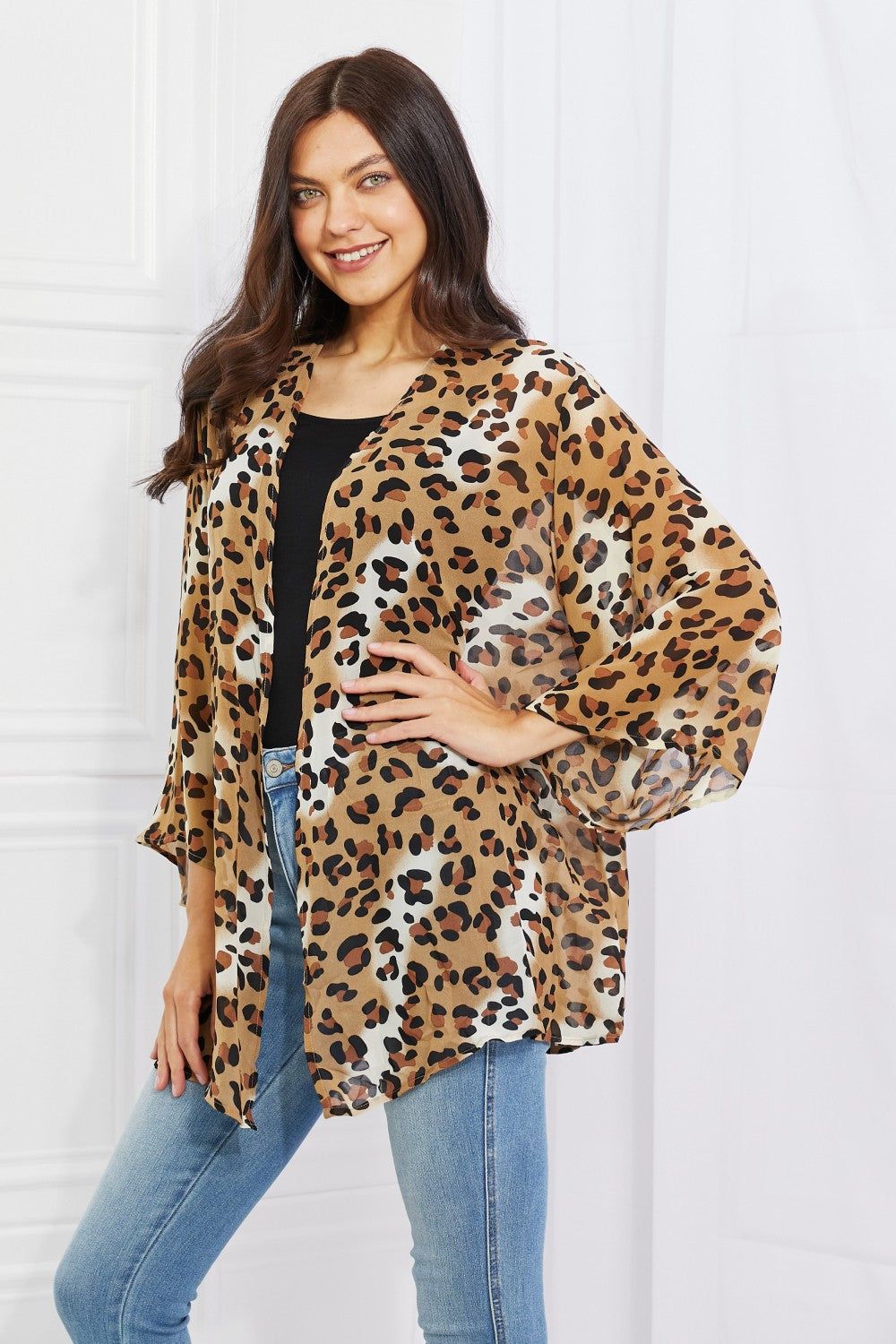 Melody Wild Muse Full Size Animal Print Kimono in Camel us.meeeshop - 