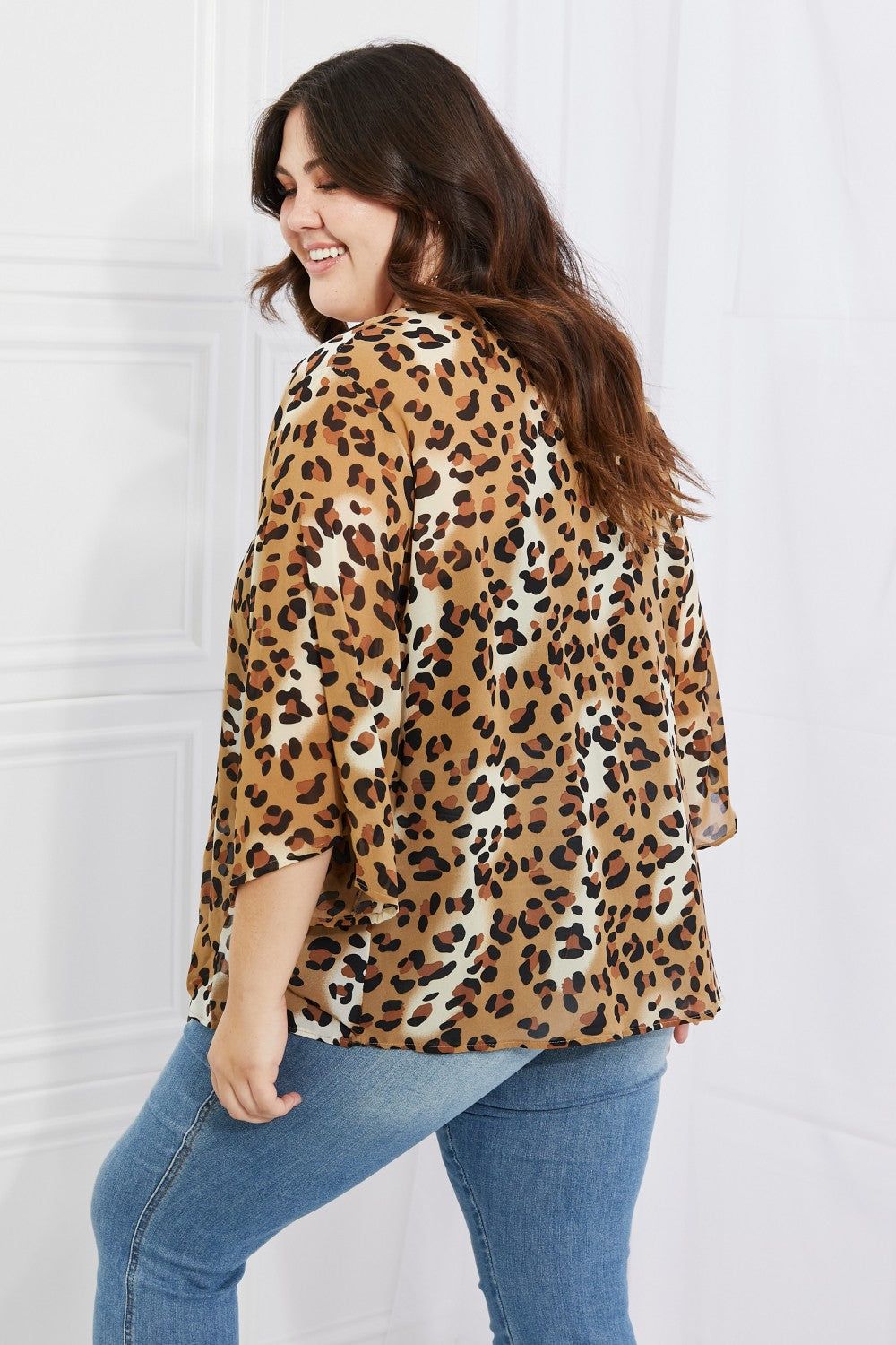 Melody Wild Muse Full Size Animal Print Kimono in Camel us.meeeshop - 