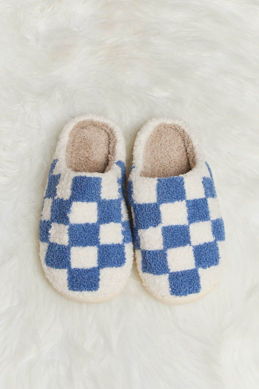 Melody Checkered Print Plush Slide Slippers - us.meeeshop