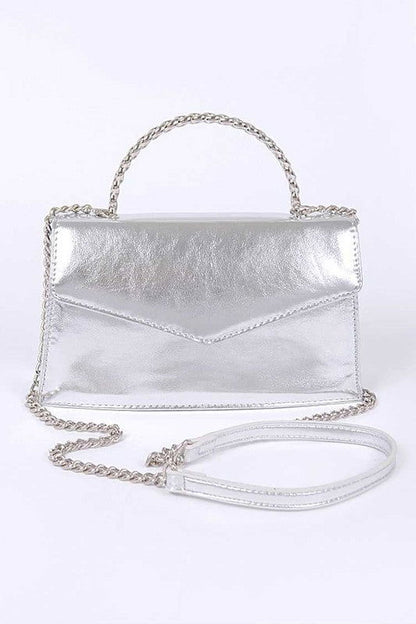 Metal Handle Metallic Leather Convertible Clutch us.meeeshop - 