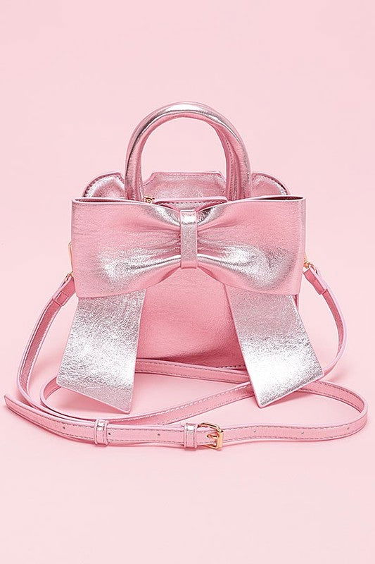 Metallic Bow Tie Top Handle Swing Bag us.meeeshop - Handbags