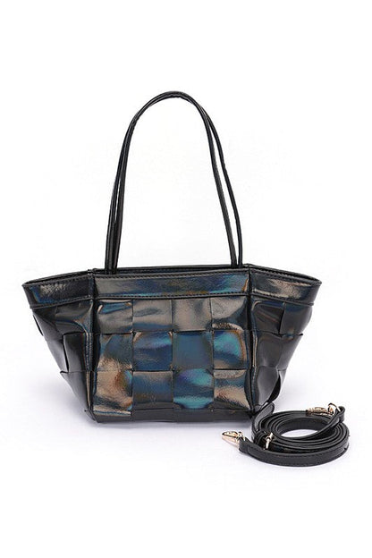 Metallic Faux Leather Weaved Small Tote Bag us.meeeshop - 