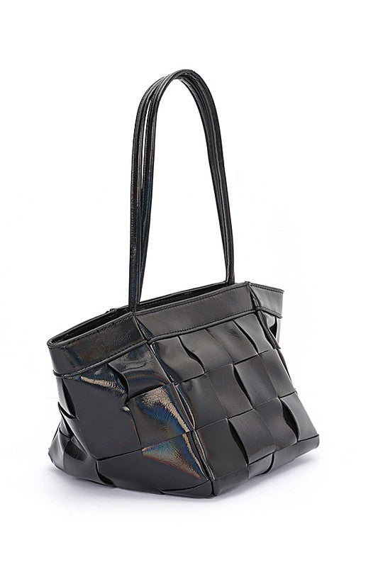 Metallic Faux Leather Weaved Small Tote Bag us.meeeshop - 