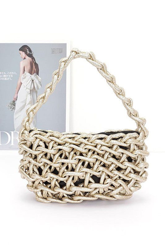 Metallic Strings Braided Shoulder Bag us.meeeshop - Handbags