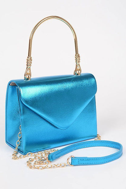 Metallic Top Handle Crossbody Swing Clutch us.meeeshop - 