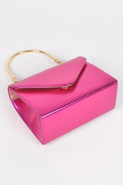 Metallic Top Handle Crossbody Swing Clutch us.meeeshop - 