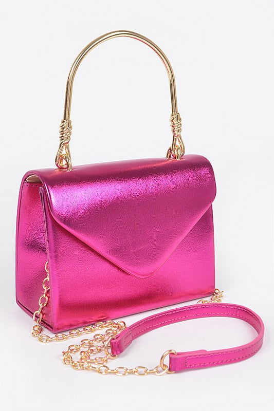 Metallic Top Handle Crossbody Swing Clutch us.meeeshop - Handbags