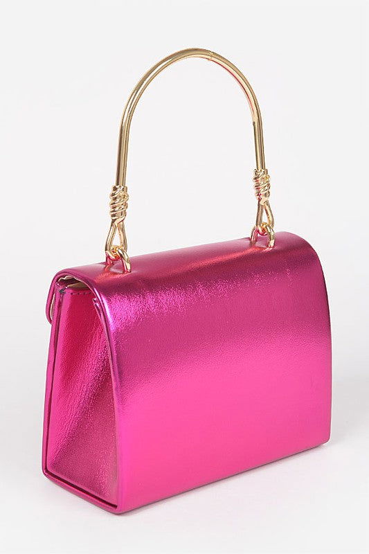 Metallic Top Handle Crossbody Swing Clutch us.meeeshop - 