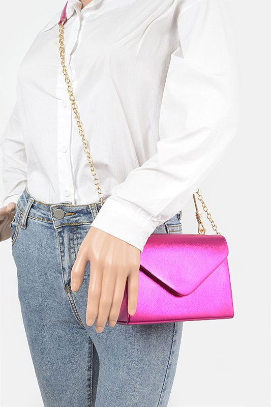 Metallic Top Handle Crossbody Swing Clutch us.meeeshop - 