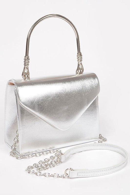 Metallic Top Handle Crossbody Swing Clutch us.meeeshop - 