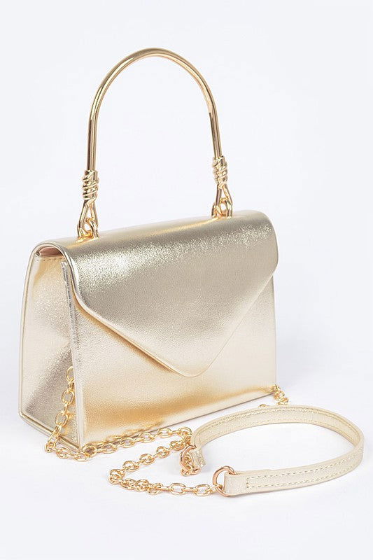 Metallic Top Handle Crossbody Swing Clutch us.meeeshop - 