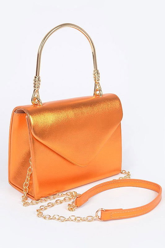 Metallic Top Handle Crossbody Swing Clutch us.meeeshop - 