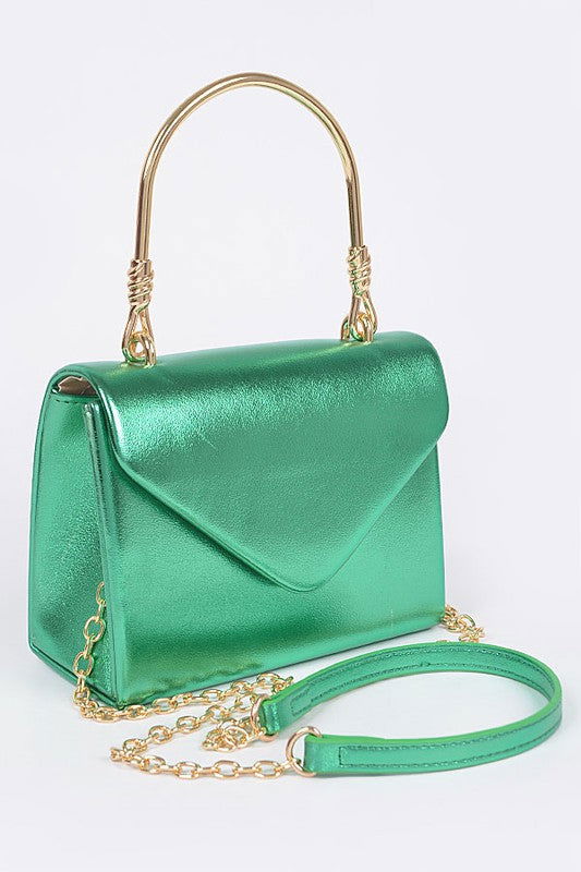 Metallic Top Handle Crossbody Swing Clutch us.meeeshop - 