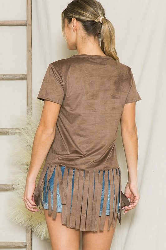 Micro Suede Fringe Top us.meeeshop - 