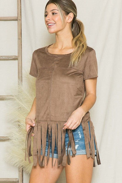 Micro Suede Fringe Top - us.meeeshop