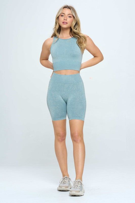 Mineral wash seamless biker shorts set us.meeeshop - 