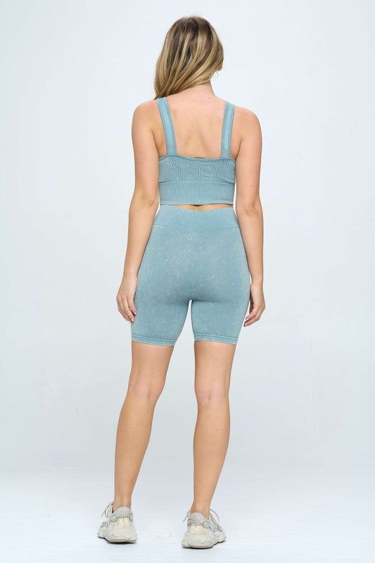 Mineral wash seamless biker shorts set us.meeeshop - 