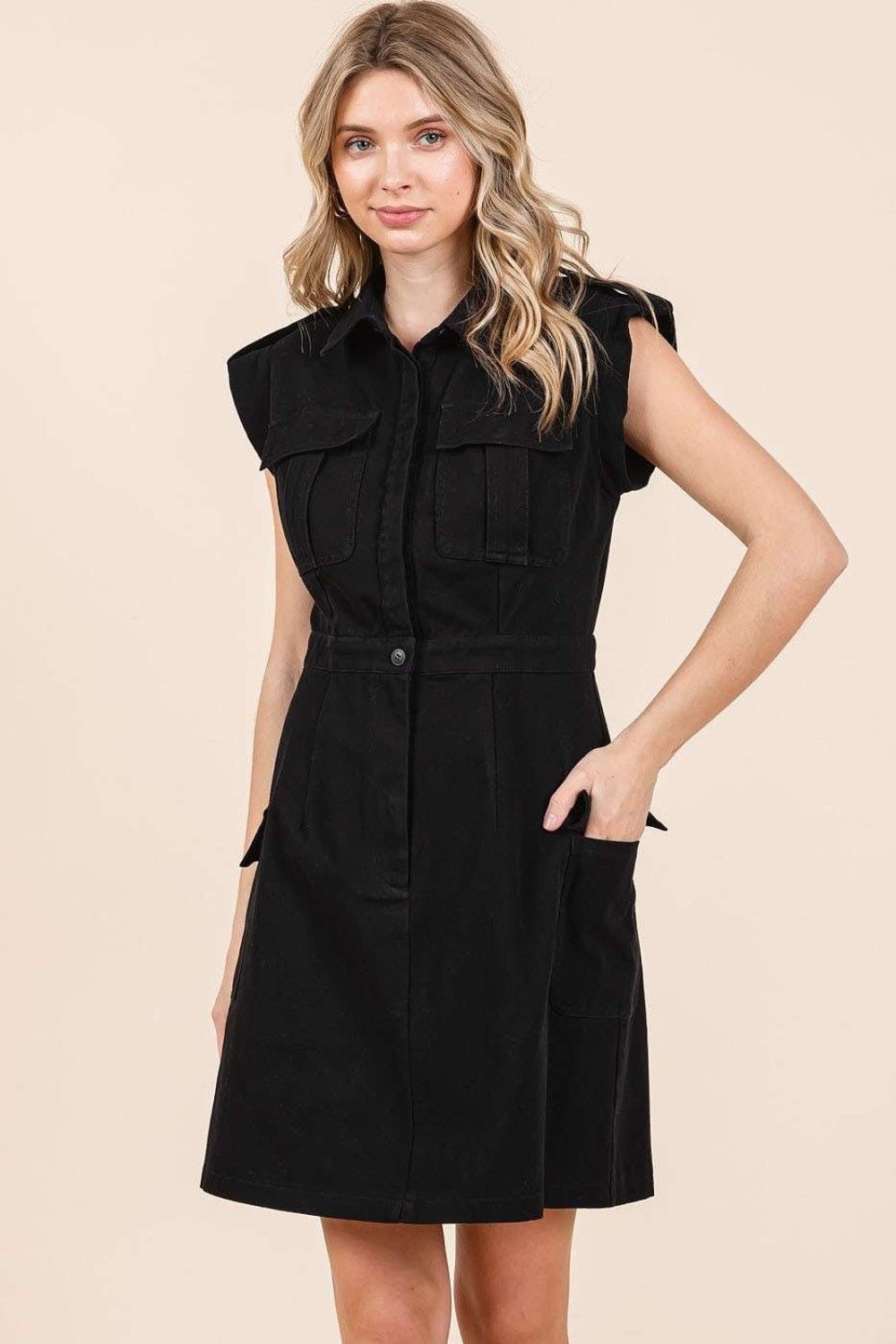 Mittoshop Cargo Pocket Half Button Mini Dress us.meeeshop - 