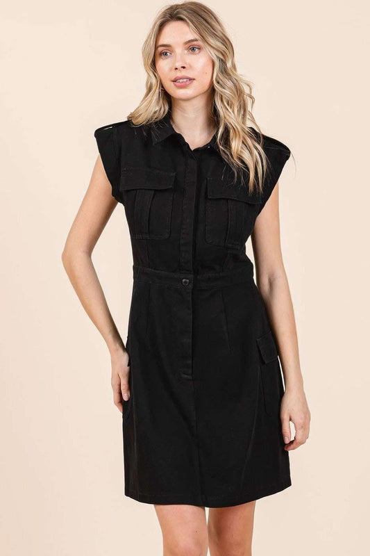 Mittoshop Cargo Pocket Half Button Mini Dress us.meeeshop - Dresses