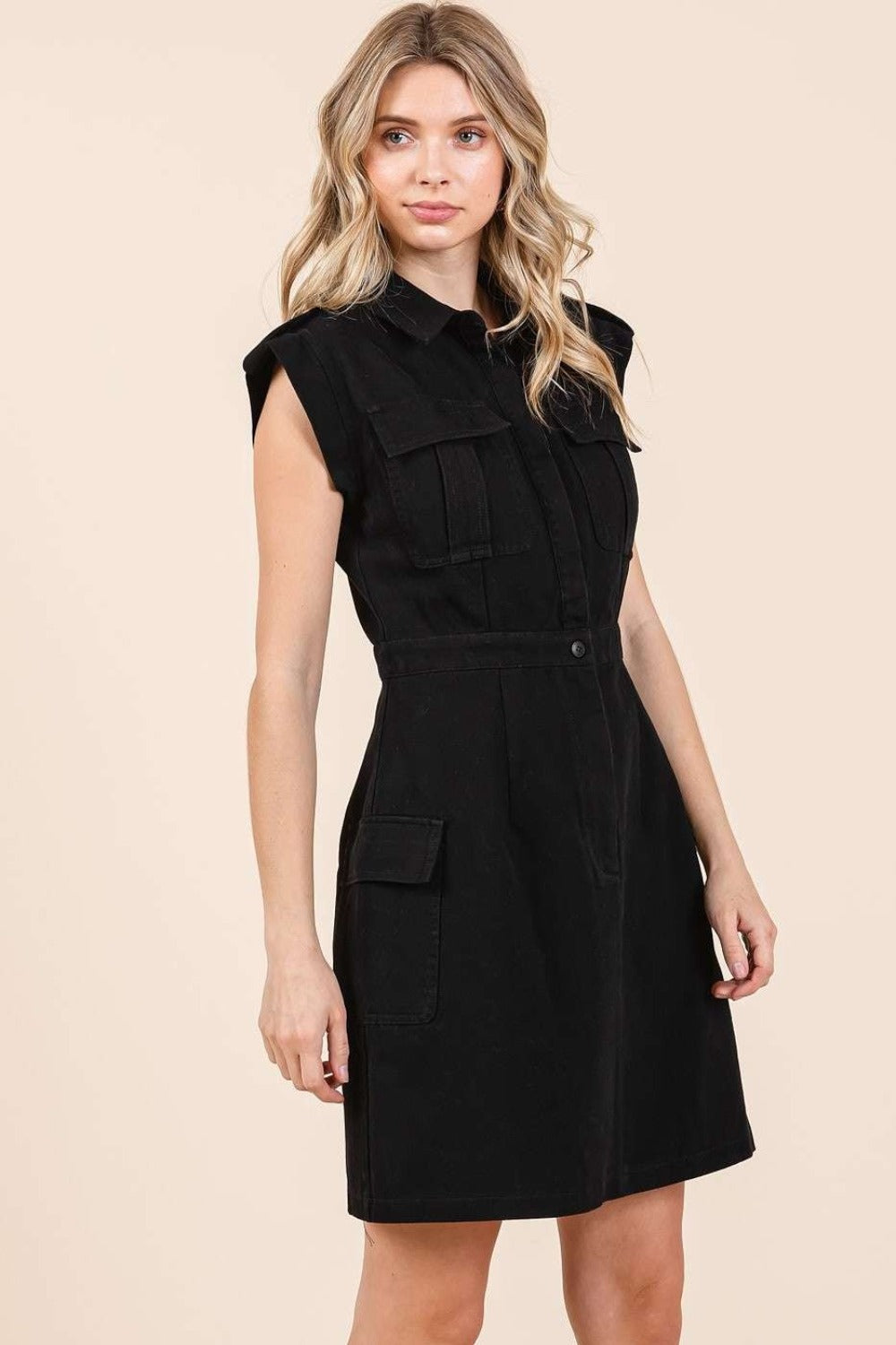 Mittoshop Cargo Pocket Half Button Mini Dress us.meeeshop - 