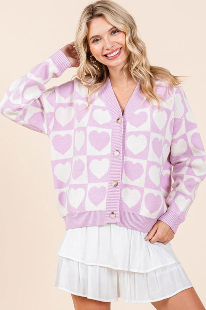 Mittoshop Checkered Heart Button Down Cardigan us.meeeshop - 