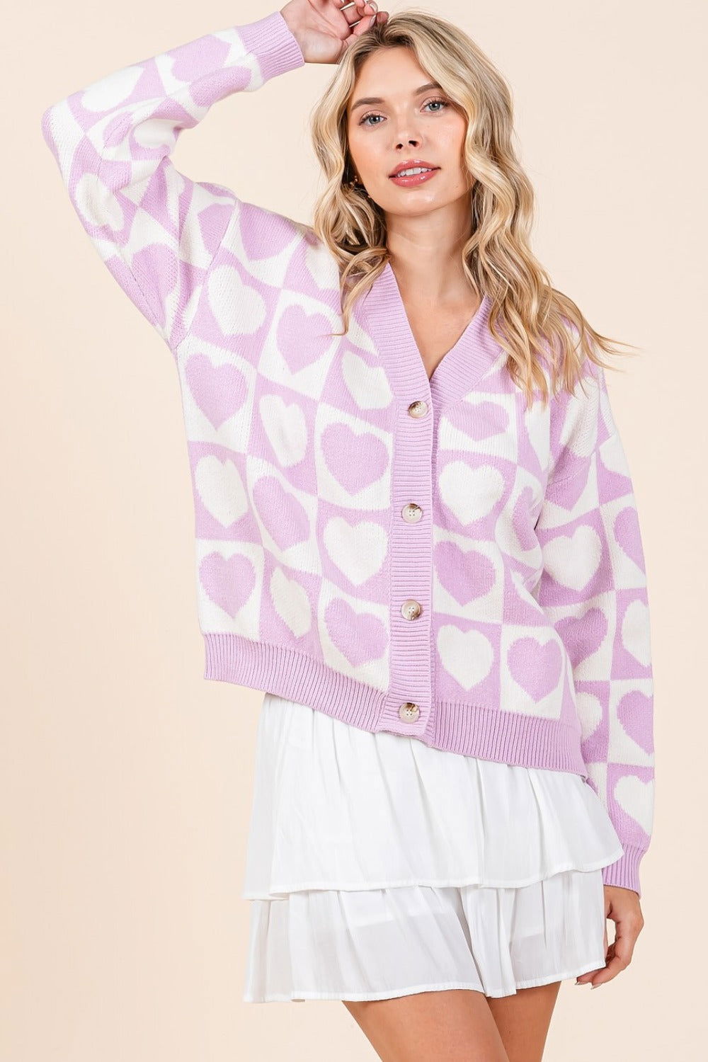 Mittoshop Checkered Heart Button Down Cardigan us.meeeshop - Shirts & Tops