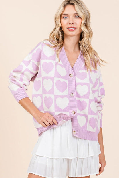 Mittoshop Checkered Heart Button Down Cardigan us.meeeshop - 