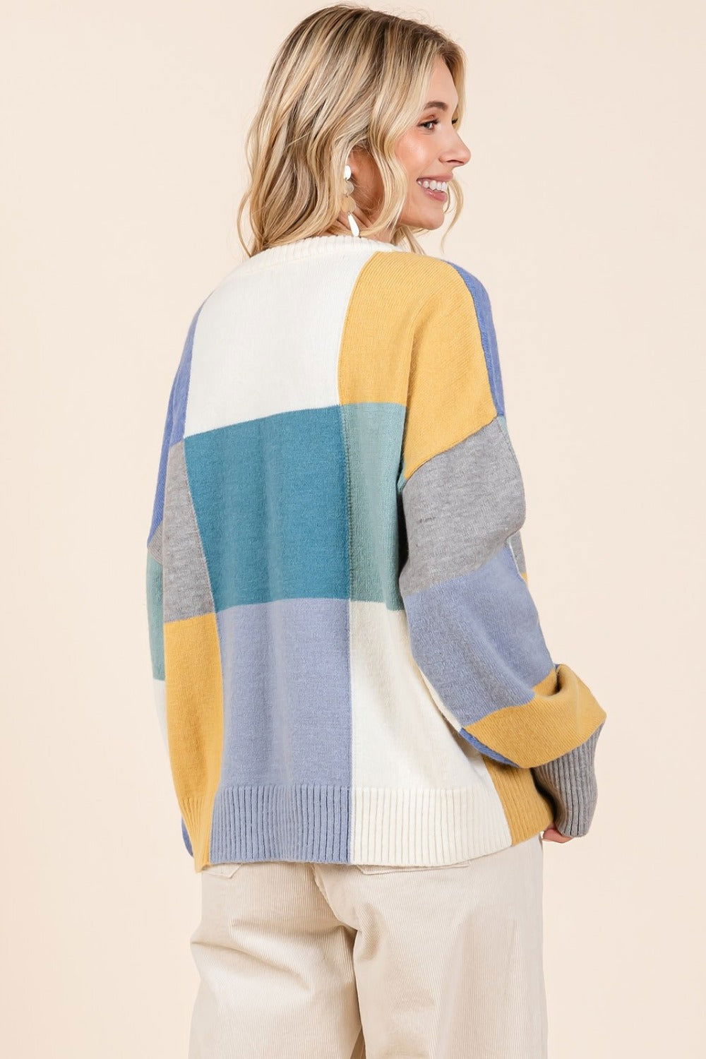 Mittoshop Color Block Round Neck Sweater In Seafoam us.meeeshop - 