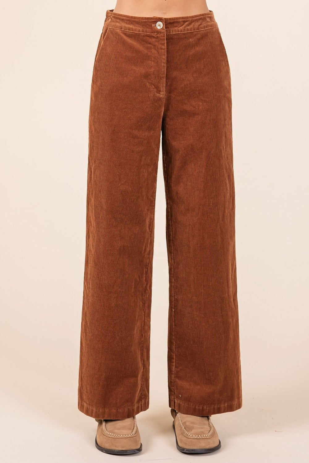 Mittoshop Corduroy Back Elastic Waist Pants In Camel us.meeeshop - 