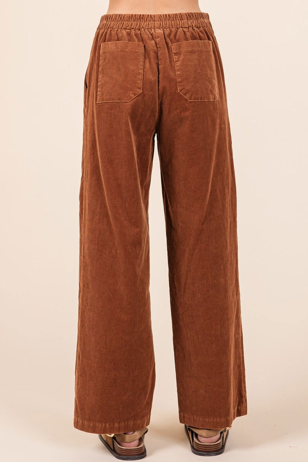 Mittoshop Corduroy Back Elastic Waist Pants In Camel us.meeeshop - 