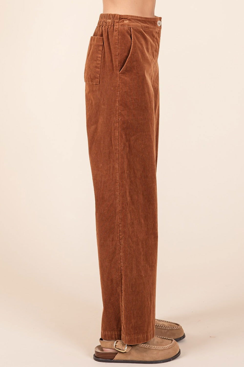 Mittoshop Corduroy Back Elastic Waist Pants In Camel us.meeeshop - 