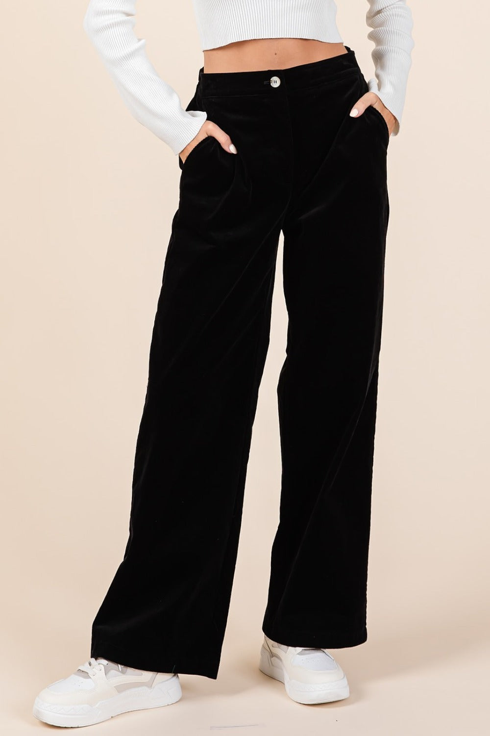 Mittoshop Corduroy Back Elastic Waist Pants us.meeeshop - Pants