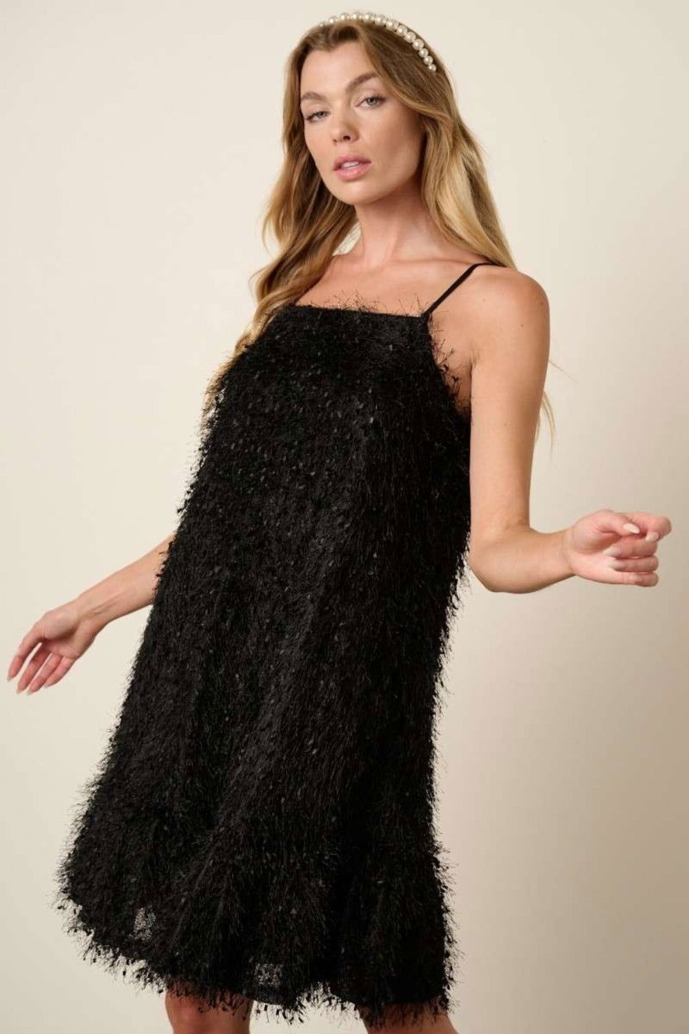 Mittoshop Feather Ruffle Hem Mini Cami Dress In Black us.meeeshop - Dresses