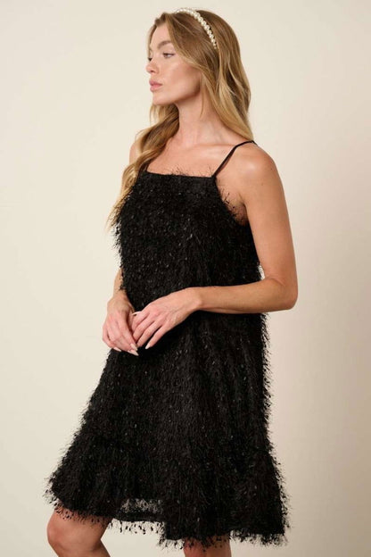 Mittoshop Feather Ruffle Hem Mini Cami Dress In Black us.meeeshop - 