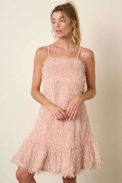 Mittoshop Feather Ruffle Hem Mini Cami Dress In Blush us.meeeshop - Dresses