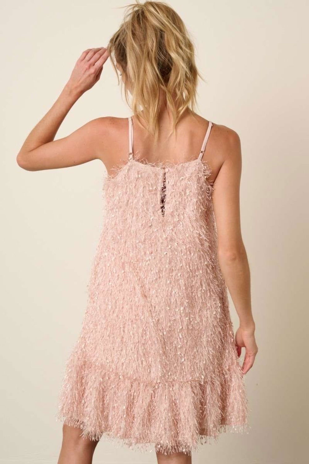 Mittoshop Feather Ruffle Hem Mini Cami Dress In Blush us.meeeshop - 