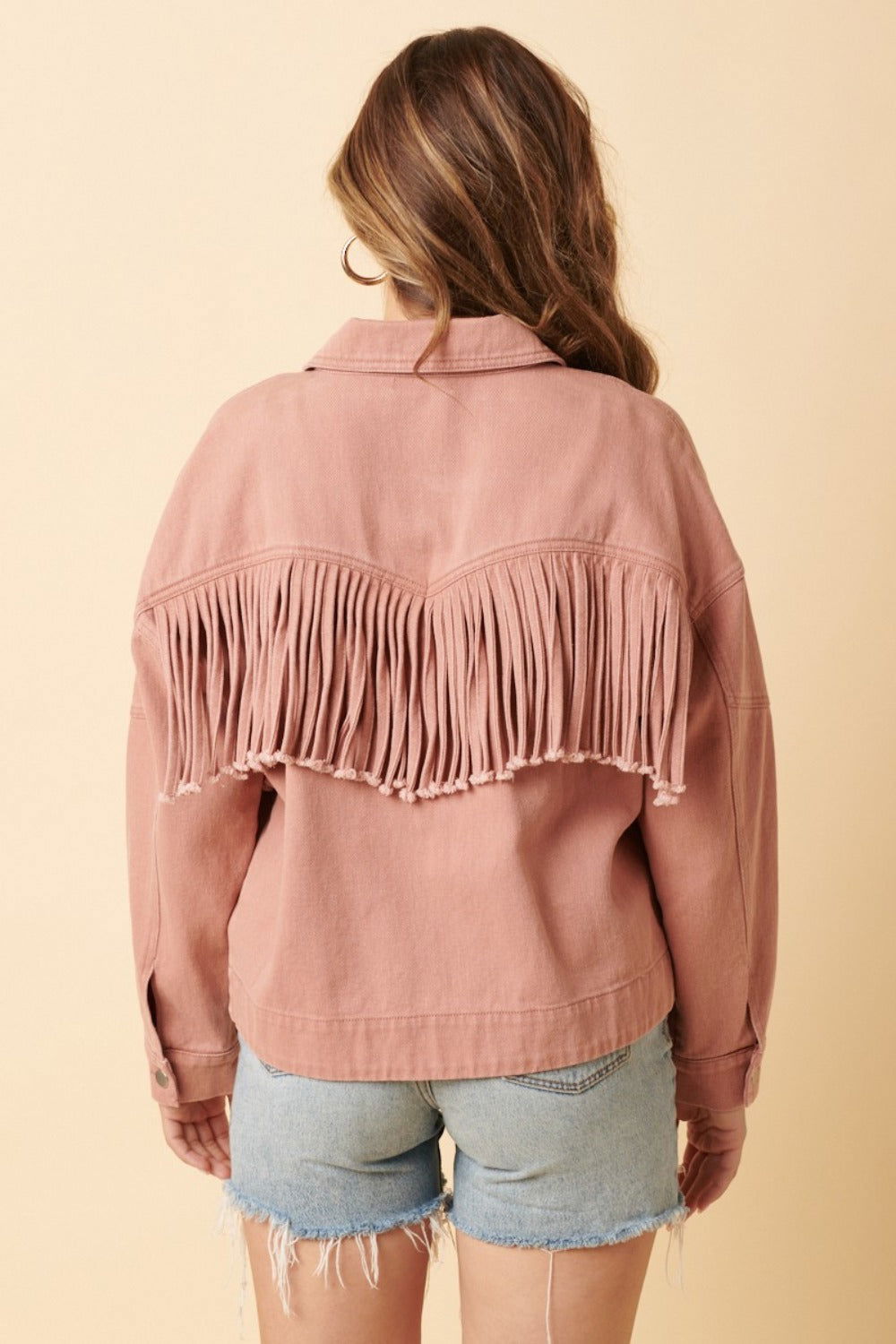 Mittoshop Fringe Detail Cotton Twill Jacket In Blush us.meeeshop - 