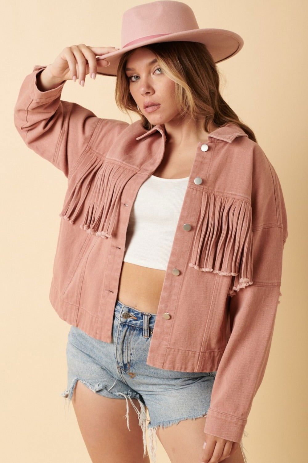 Mittoshop Fringe Detail Cotton Twill Jacket In Blush us.meeeshop - Coats & Jackets