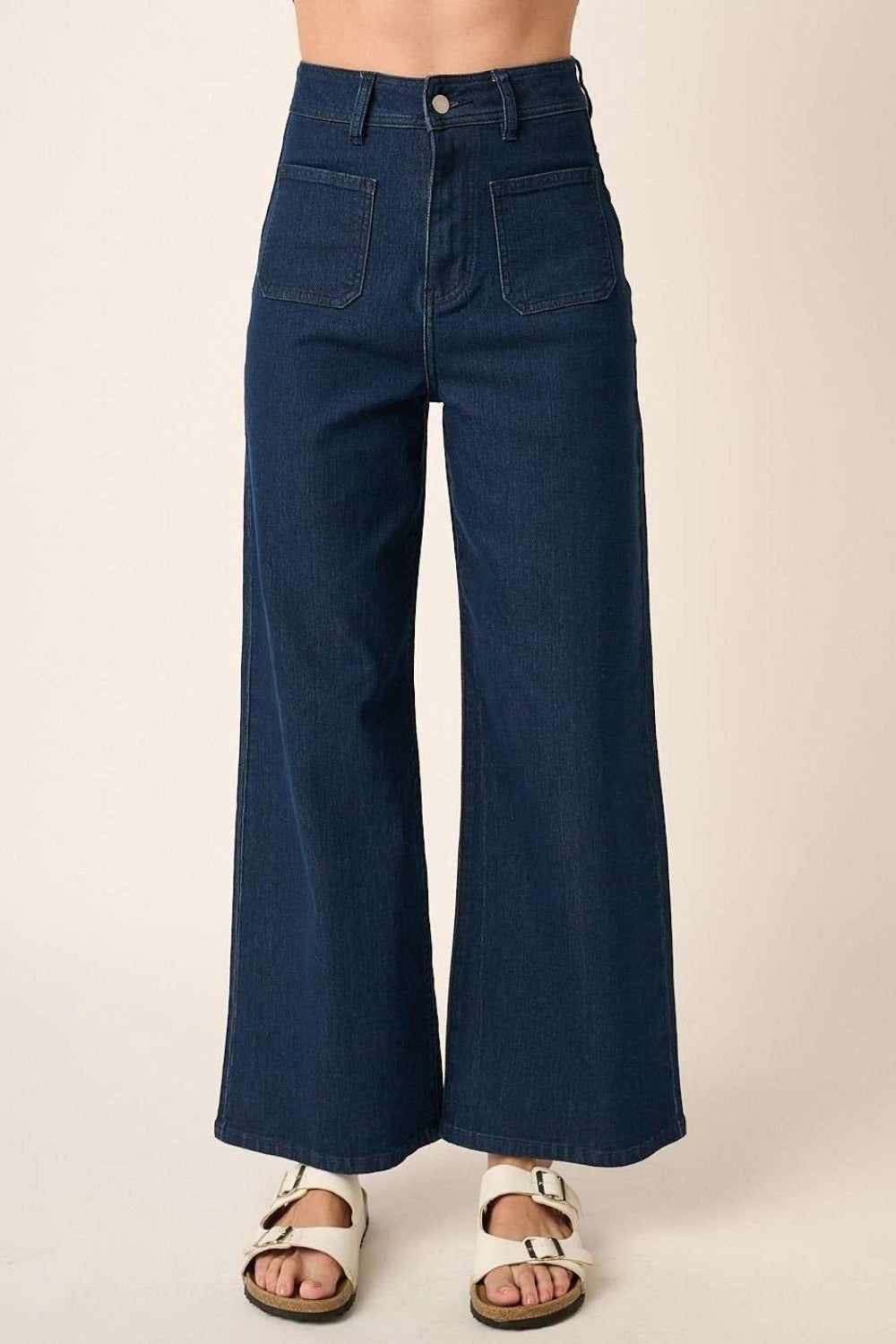 Mittoshop High Waist Wide Leg Jeans In Indigo us.meeeshop - Pants