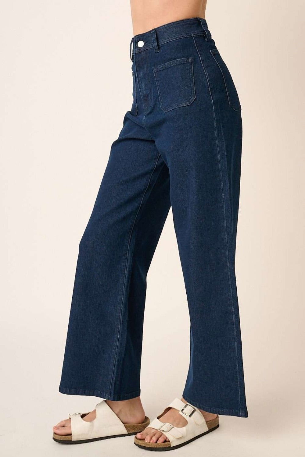 Mittoshop High Waist Wide Leg Jeans In Indigo us.meeeshop - 