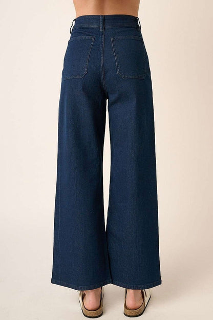 Mittoshop High Waist Wide Leg Jeans In Indigo us.meeeshop - 