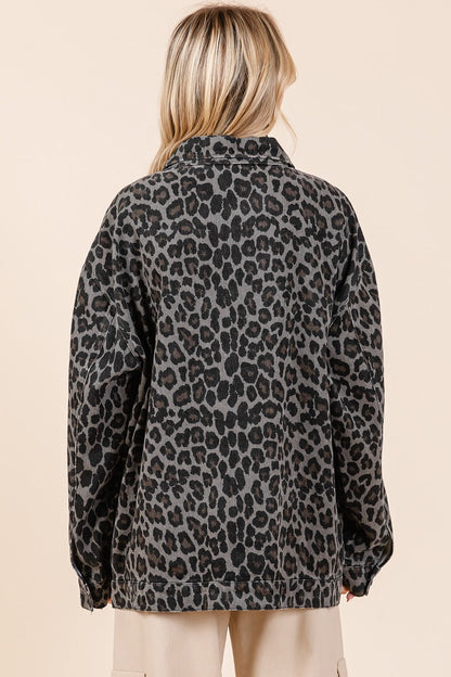 Mittoshop Leopard Button Up Denim Shacket with Breast Pockets us.meeeshop - 