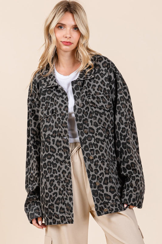 Mittoshop Leopard Button Up Denim Shacket with Breast Pockets us.meeeshop - Coats & Jackets